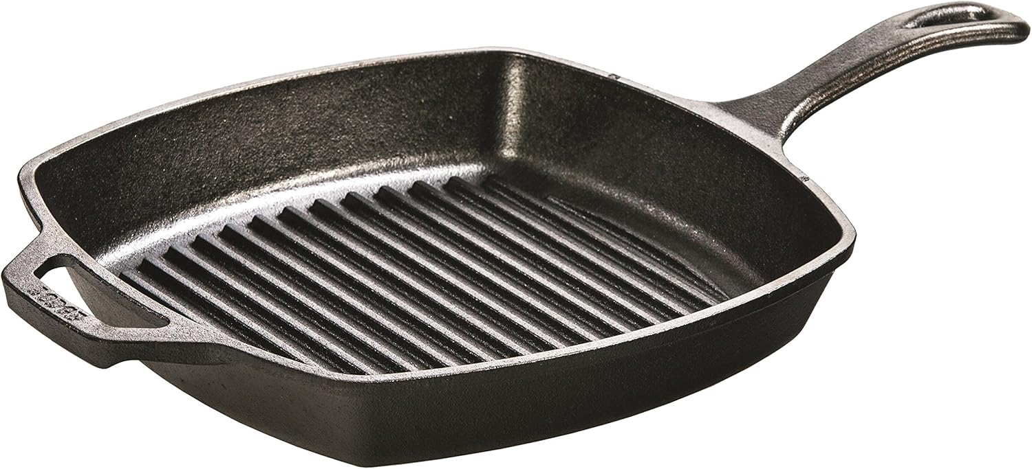 Lodge Cast Iron Grill Pan, Square, 10.5 Inch (Black) - Kidsy