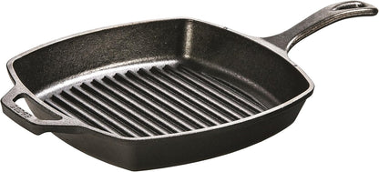 Lodge Cast Iron Grill Pan, Square, 10.5 Inch (Black) - Kidsy