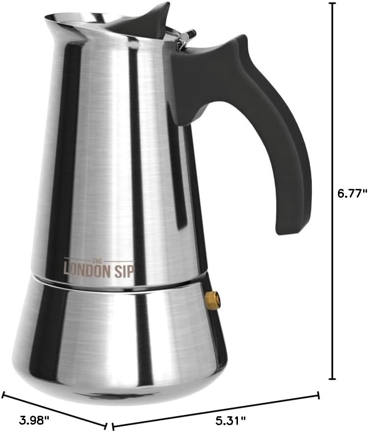 London Sip Stainless Steel Moka Pot, Small 5.07 oz (Silver) - Kidsy