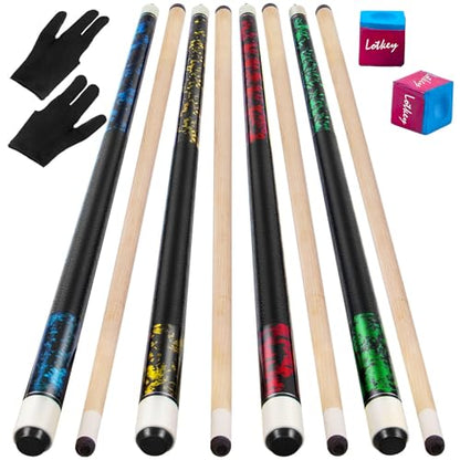 LOTKEY Pool Stick, Pool Cue 58'' 21 oz Cue Sticks with Extra 2 Pool Chalks (4 Pieces) - Kidsy