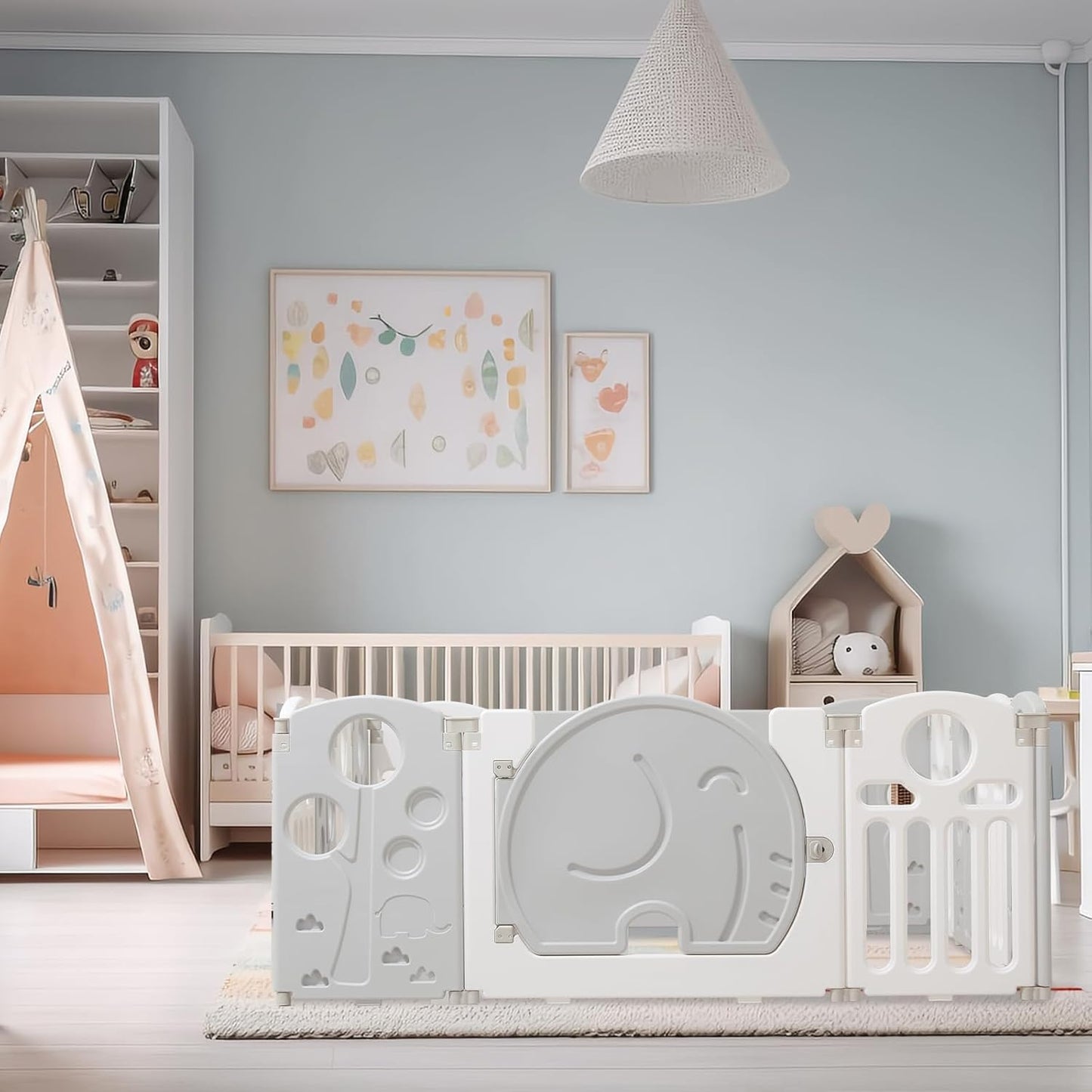 LulliSpace Baby Playpen for Kids and Toddlers (White, 14 Panels, L59.05 x W59.05 x H23.62) - Kidsy