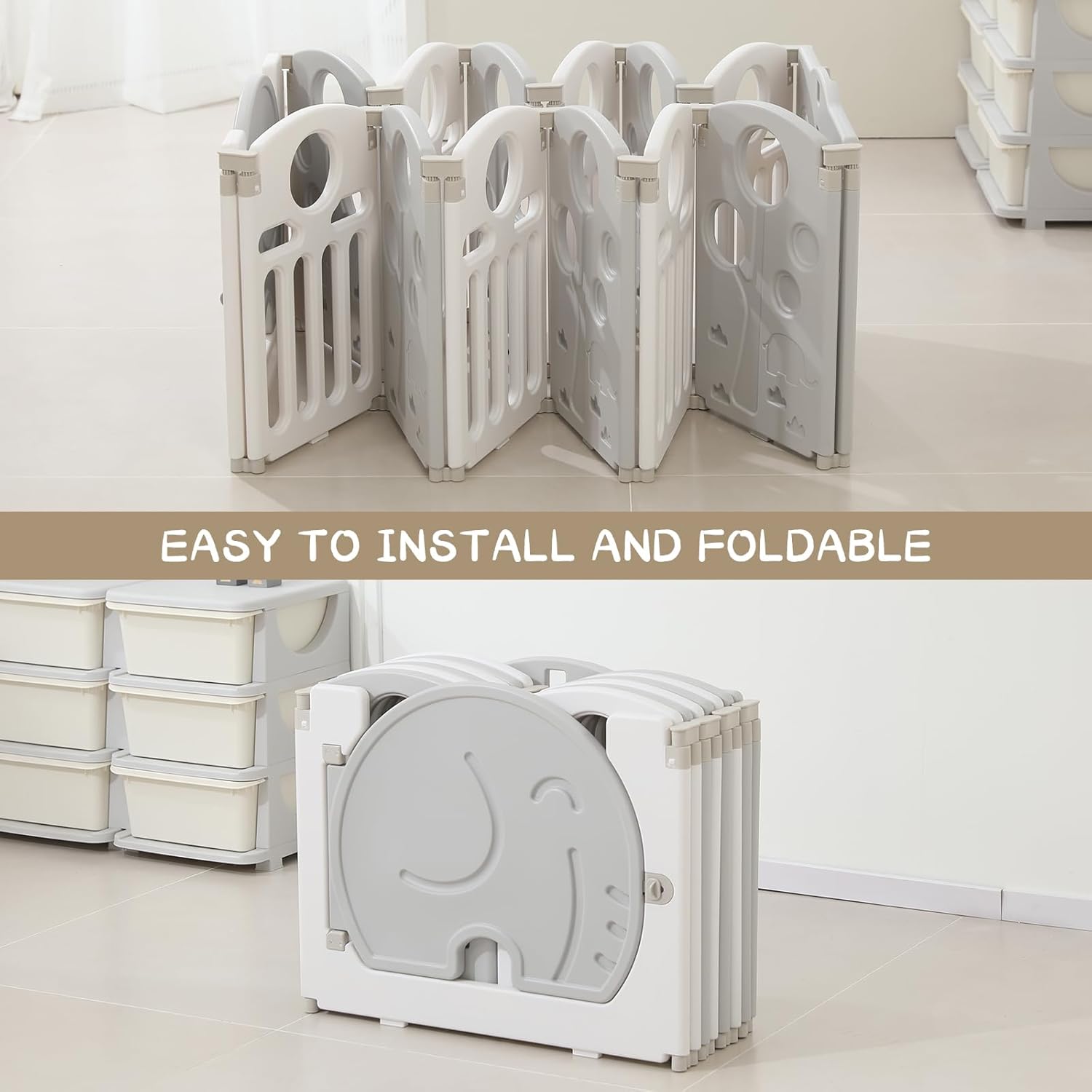 LulliSpace Baby Playpen for Kids and Toddlers (White, 14 Panels, L59.05 x W59.05 x H23.62) - Kidsy