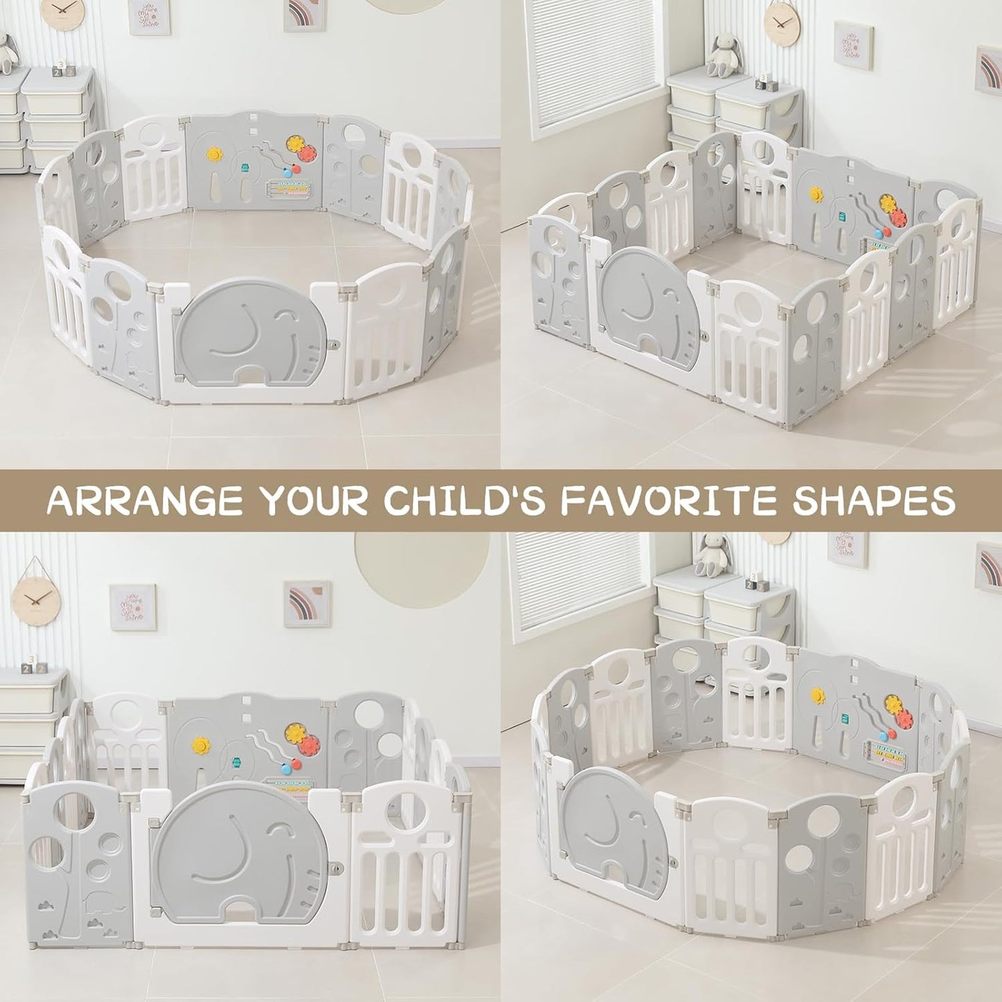 LulliSpace Baby Playpen for Kids and Toddlers (White, 14 Panels, L59.05 x W59.05 x H23.62) - Kidsy