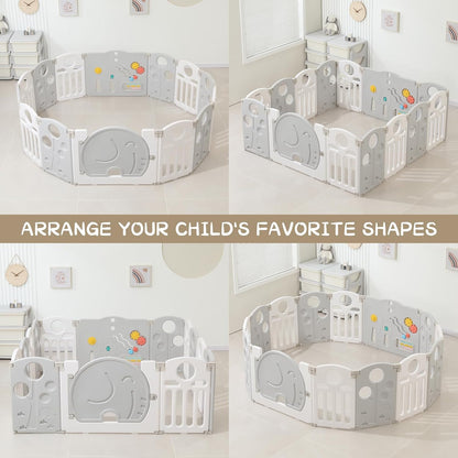 LulliSpace Baby Playpen for Kids and Toddlers (White, 14 Panels, L59.05 x W59.05 x H23.62) - Kidsy