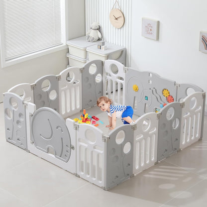 LulliSpace Baby Playpen for Kids and Toddlers (White, 14 Panels, L59.05 x W59.05 x H23.62) - Kidsy