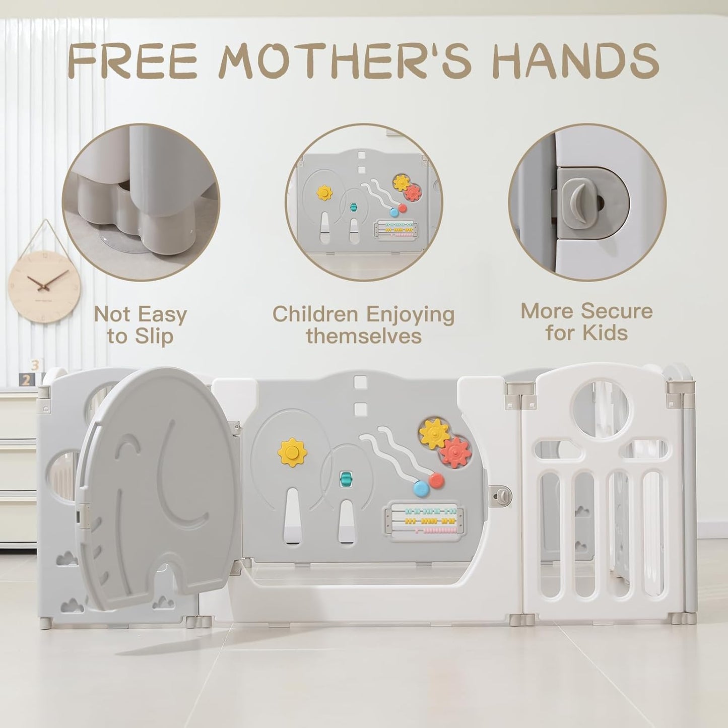 LulliSpace Baby Playpen for Kids and Toddlers (White, 14 Panels, L59.05 x W59.05 x H23.62) - Kidsy