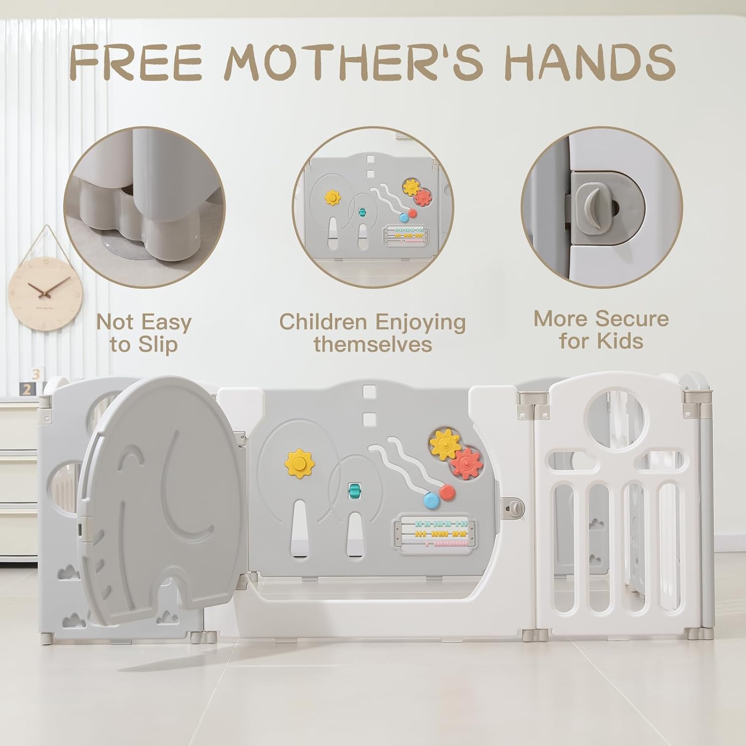 LulliSpace Baby Playpen for Kids and Toddlers (White, 14 Panels, L59.05 x W59.05 x H23.62) - Kidsy