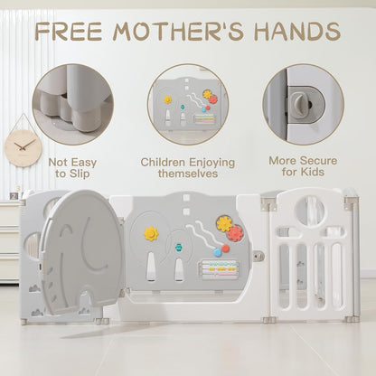 LulliSpace Baby Playpen for Kids and Toddlers (White, 14 Panels, L59.05 x W59.05 x H23.62) - Kidsy