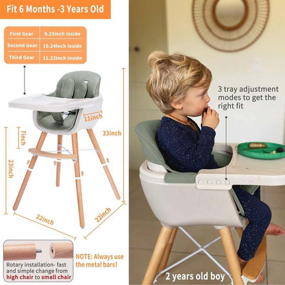 Mallify 3 - in - 1 Convertible Wooden High Chair (Green Color) - Kidsy
