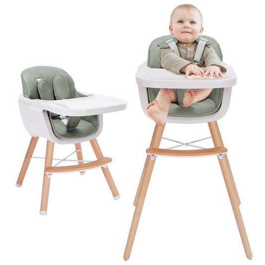 Mallify 3 - in - 1 Convertible Wooden High Chair (Green Color) - Kidsy