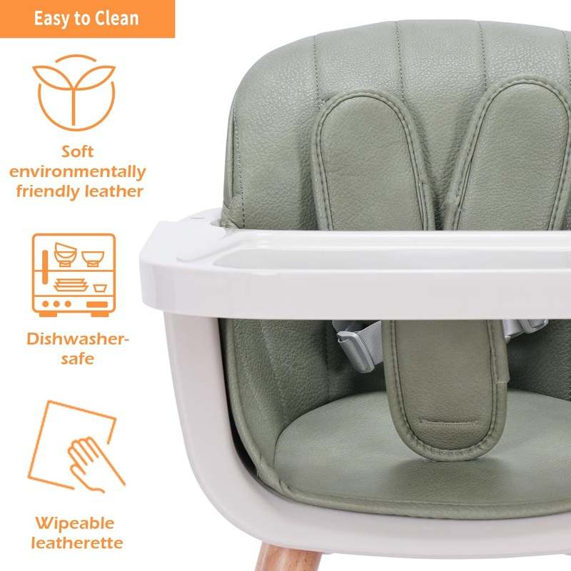 Mallify 3 - in - 1 Convertible Wooden High Chair (Green Color) - Kidsy