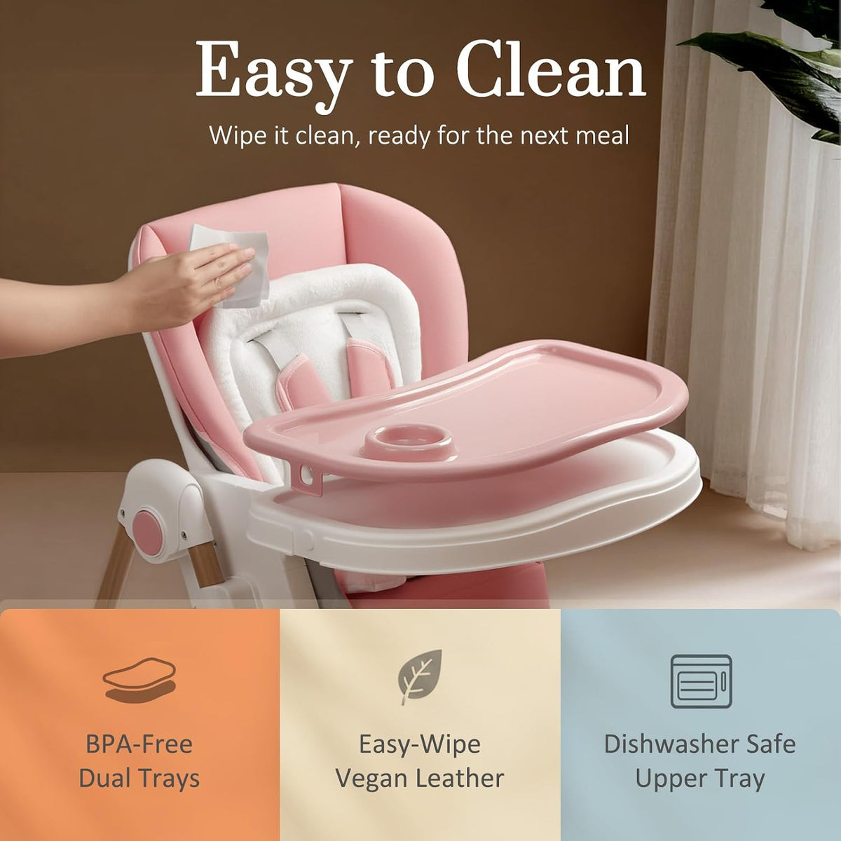 Mallify 3-in-1 Foldable Convertible Baby High Chair (Pink) - Kidsy
