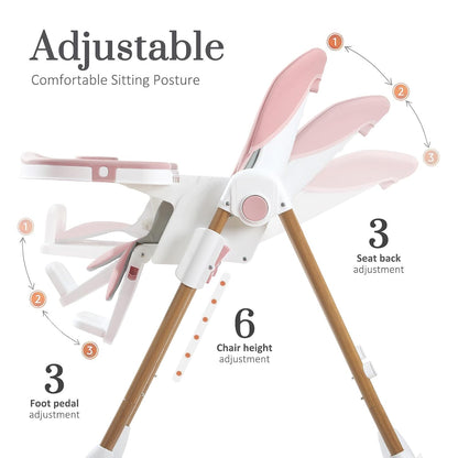 Mallify 3-in-1 Foldable Convertible Baby High Chair (Pink) - Kidsy