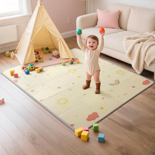 Mallify Extra Large Foldable Baby Play Mat 50"x50" (Beige) - Kidsy