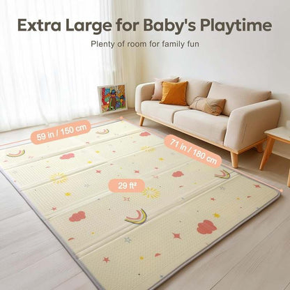 Mallify Extra Large Foldable Play Mat (Rainbow, Cloud & Moon | 71"x59") - Kidsy