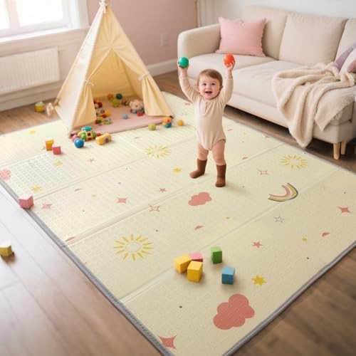 Mallify Extra Large Foldable Play Mat (Rainbow, Cloud & Moon | 71"x59") - Kidsy