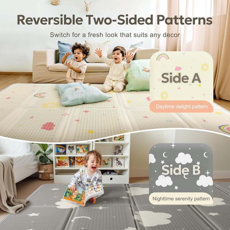 Mallify Extra Large Foldable Play Mat (Rainbow, Cloud & Moon | 71"x59") - Kidsy