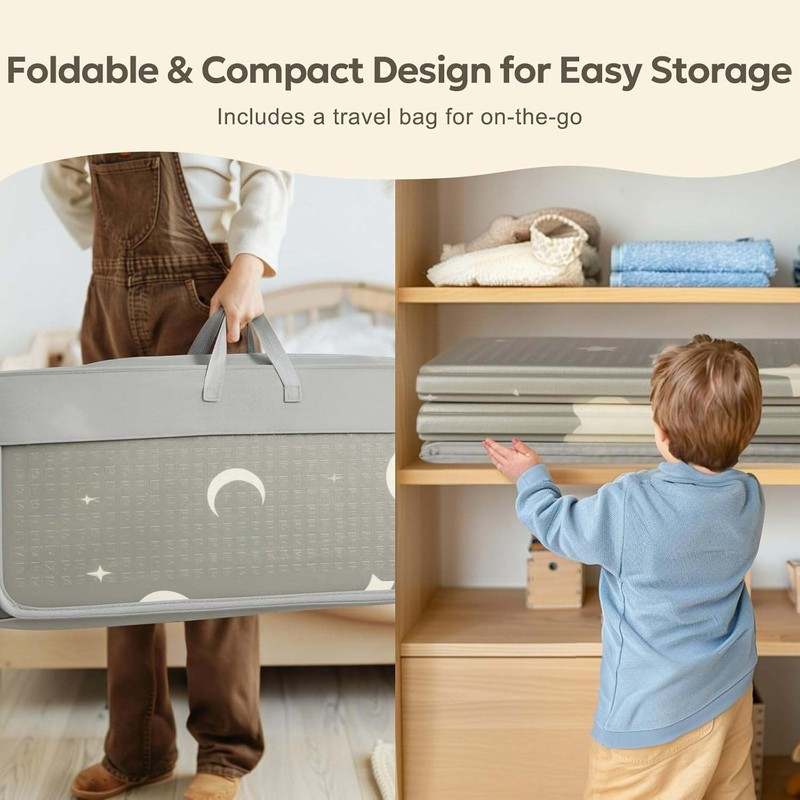 Mallify Extra Large Foldable Play Mat (Rainbow, Cloud & Moon, 79"x71") - Kidsy