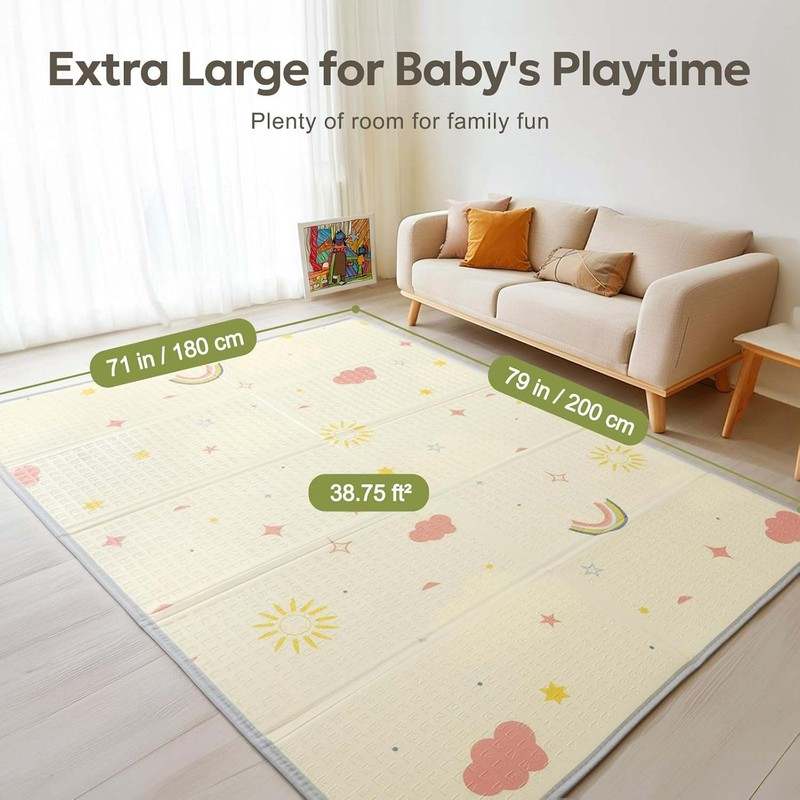Mallify Extra Large Foldable Play Mat (Rainbow, Cloud & Moon, 79"x71") - Kidsy