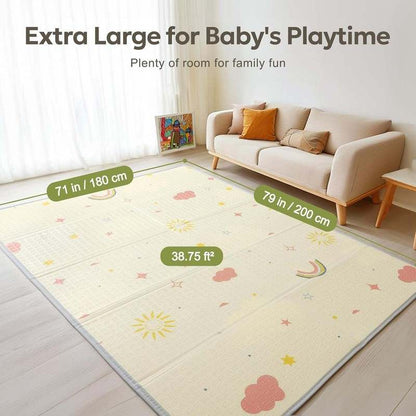 Mallify Extra Large Foldable Play Mat (Rainbow, Cloud & Moon, 79"x71") - Kidsy