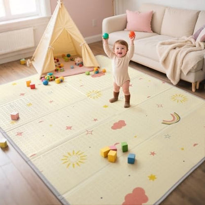 Mallify Extra Large Foldable Play Mat (Rainbow, Cloud & Moon, 79"x71") - Kidsy