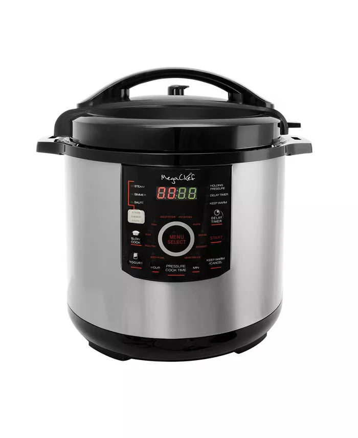 MegaChef 8 - Quart Digital Pressure Cooker with 13 Preset Functions (Silver) - Kidsy