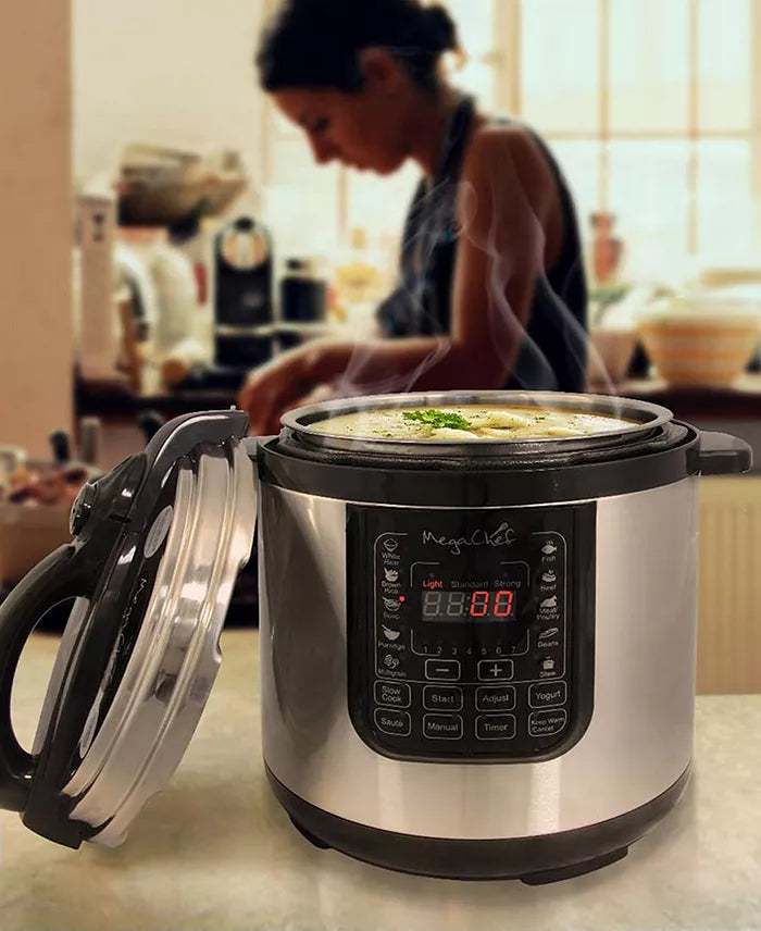 MegaChef 8 - Quart Digital Pressure Cooker with 13 Preset Functions (Silver) - Kidsy