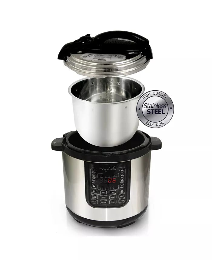 MegaChef 8 - Quart Digital Pressure Cooker with 13 Preset Functions (Silver) - Kidsy