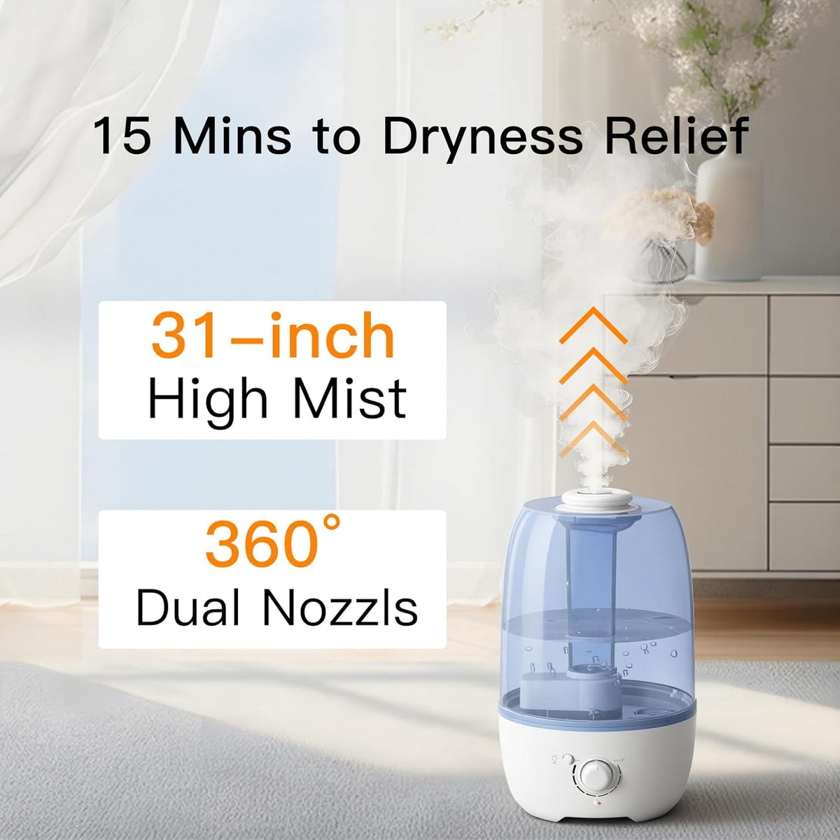 MEGAWISE Cool Mist Humidifier for Kid bedroom with 3.2L Large Capacity (White) - Kidsy