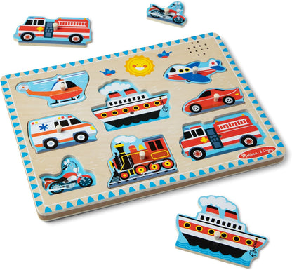Melissa & Doug Vehicles Sound Wooden Peg Puzzle - Kidsy