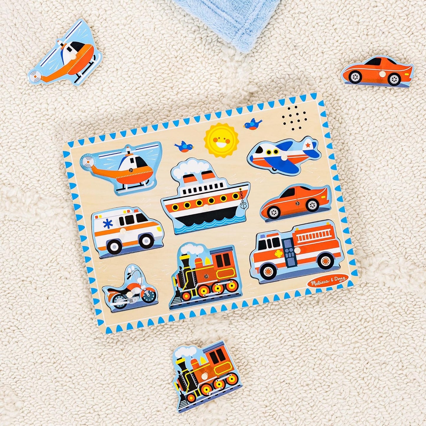 Melissa & Doug Vehicles Sound Wooden Peg Puzzle - Kidsy