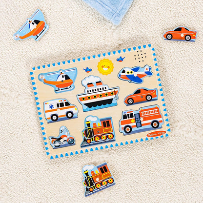 Melissa & Doug Vehicles Sound Wooden Peg Puzzle - Kidsy