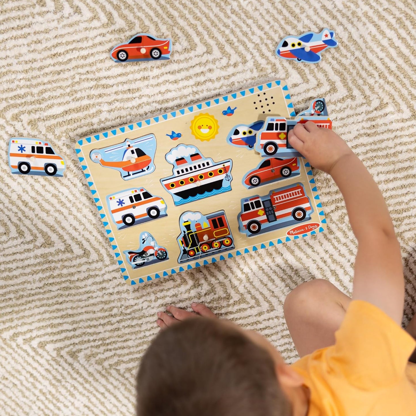 Melissa & Doug Vehicles Sound Wooden Peg Puzzle - Kidsy