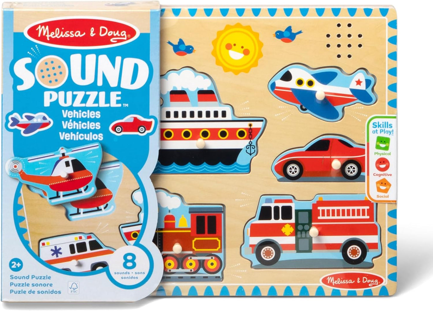 Melissa & Doug Vehicles Sound Wooden Peg Puzzle - Kidsy