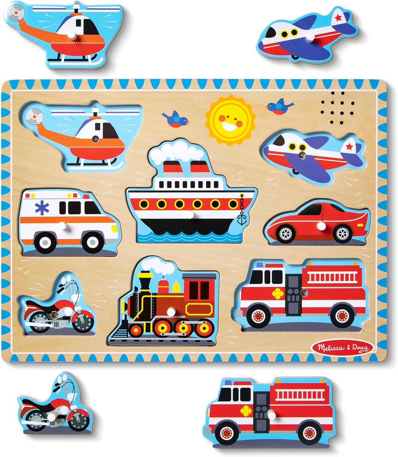 Melissa & Doug Vehicles Sound Wooden Peg Puzzle - Kidsy