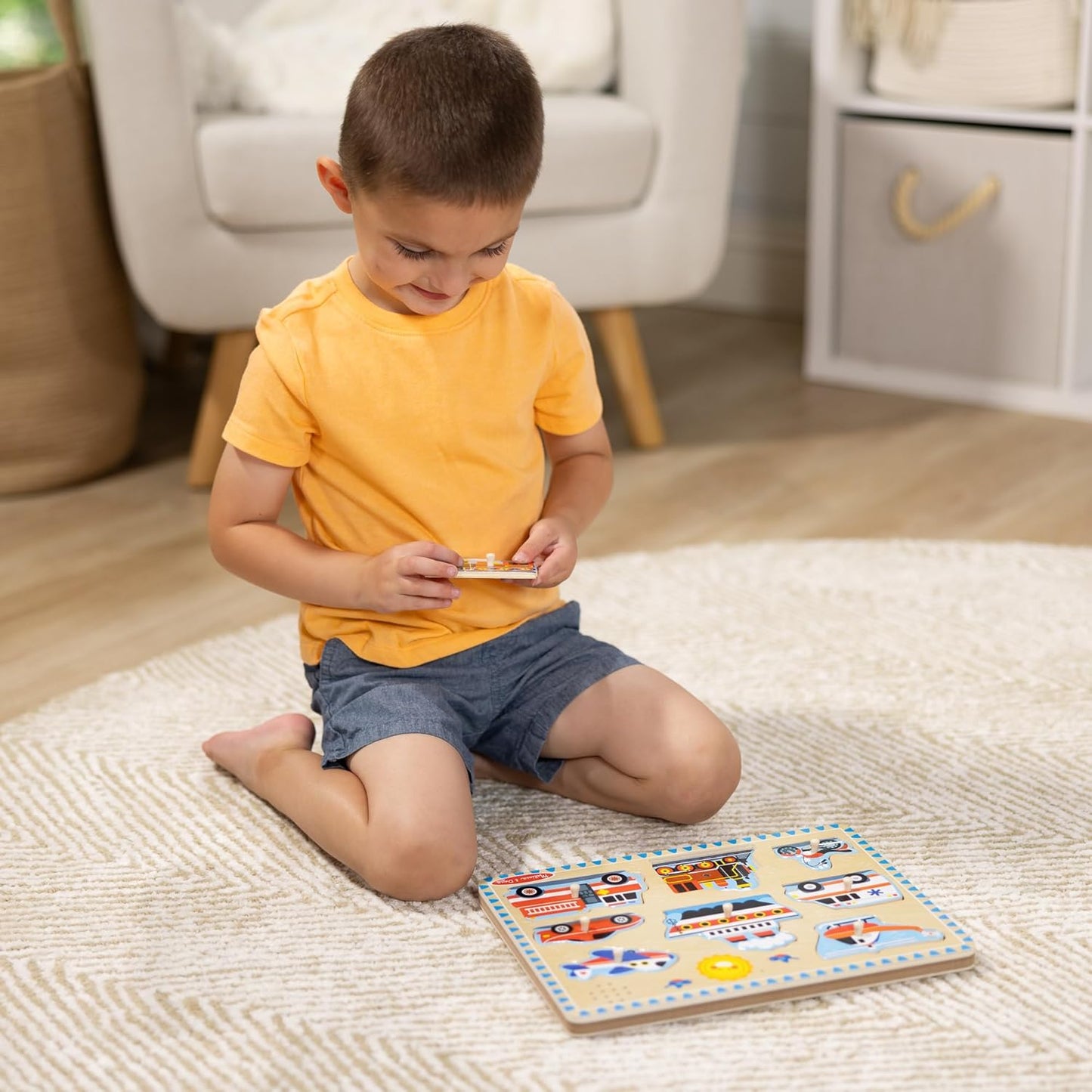Melissa & Doug Vehicles Sound Wooden Peg Puzzle - Kidsy