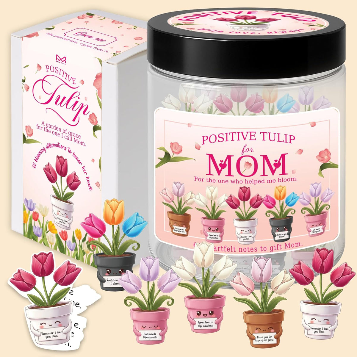 Miarita Positive Tulip Affirmation Jar with 60 Affirmation Cards - Kidsy