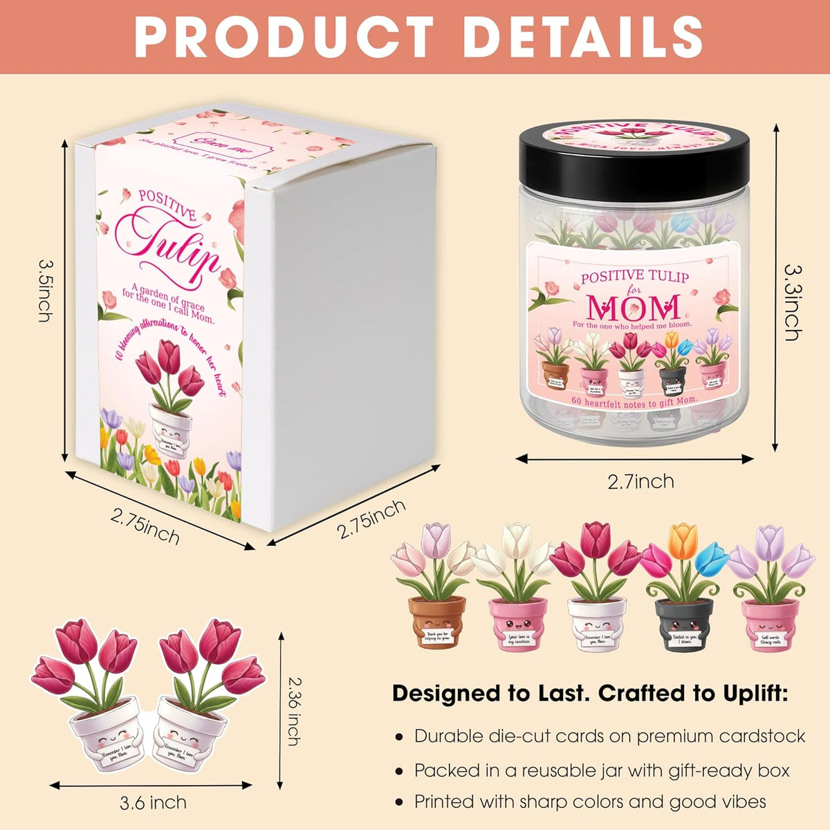 Miarita Positive Tulip Affirmation Jar with 60 Affirmation Cards - Kidsy