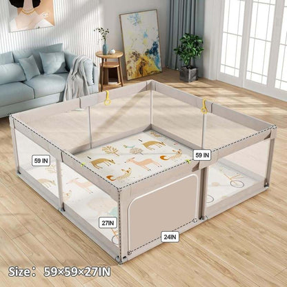 Mloong 59x59 Extra Large Baby Playpen with Mat (Gray) - Kidsy