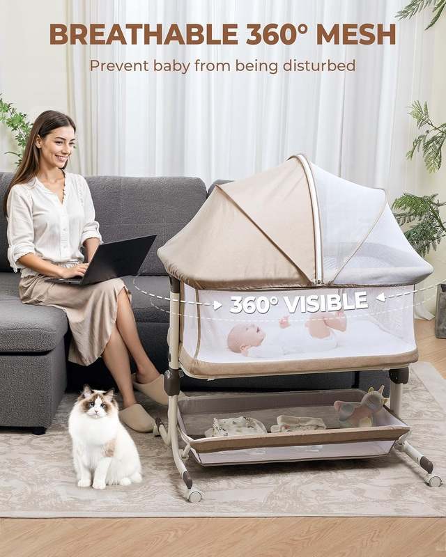 MOMFANN Baby Bassinet Bedside Sleeper (Camel) - Kidsy