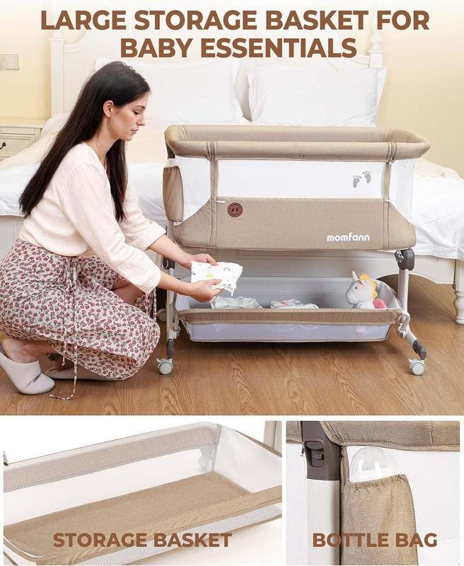 MOMFANN Baby Bassinet Bedside Sleeper (Camel) - Kidsy