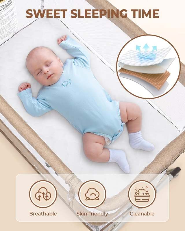 MOMFANN Baby Bassinet Bedside Sleeper (Camel) - Kidsy