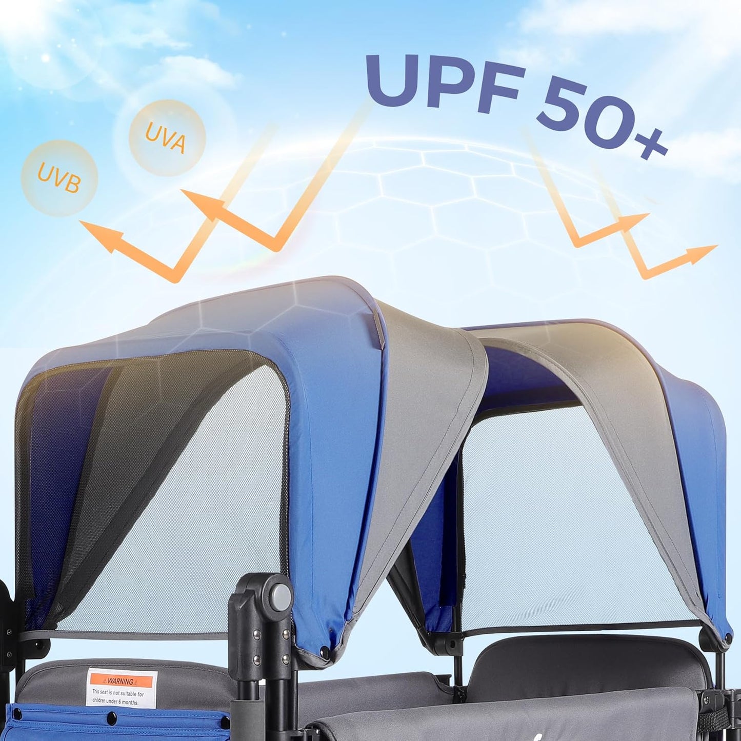 MOMFANN Foldable Stroller Wagon for 2 Kids with Canopy (Lavender Blue) - Kidsy