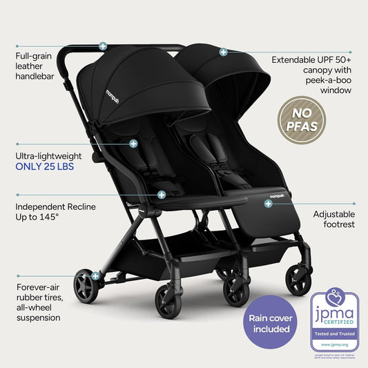 Mompush Lithe Lightweight Double Stroller (Black) - Kidsy