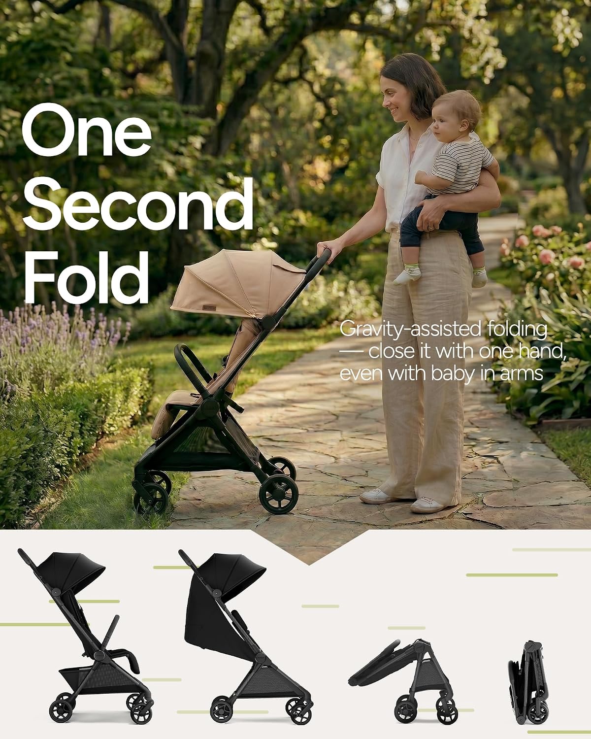 Mompush Nexis Carbon Travel Stroller, Ultra-Lightweight 11.5 lbs (Khaki) - Kidsy