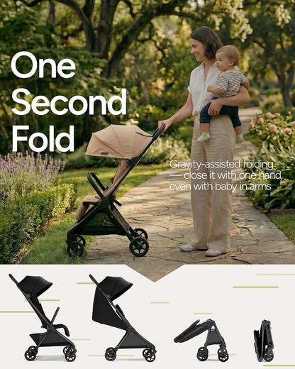 Mompush Nexis Carbon Travel Stroller, Ultra-Lightweight 11.5 lbs (Khaki) - Kidsy