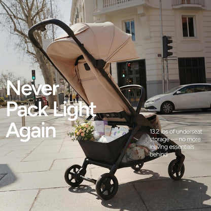 Mompush Nexis Carbon Travel Stroller, Ultra-Lightweight 11.5 lbs (Khaki) - Kidsy