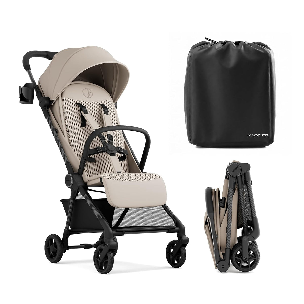 Mompush Nexis Carbon Travel Stroller, Ultra-Lightweight 11.5 lbs (Khaki) - Kidsy