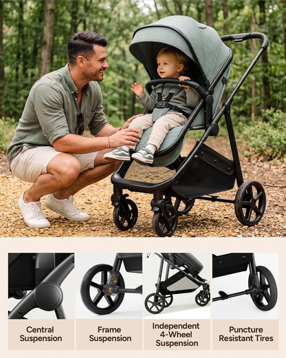 Mompush Wiz 2-in-1 Bassinet Stroller Reversible Seat (Black) - Kidsy