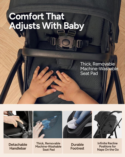 Mompush Wiz 2-in-1 Bassinet Stroller Reversible Seat (Black) - Kidsy